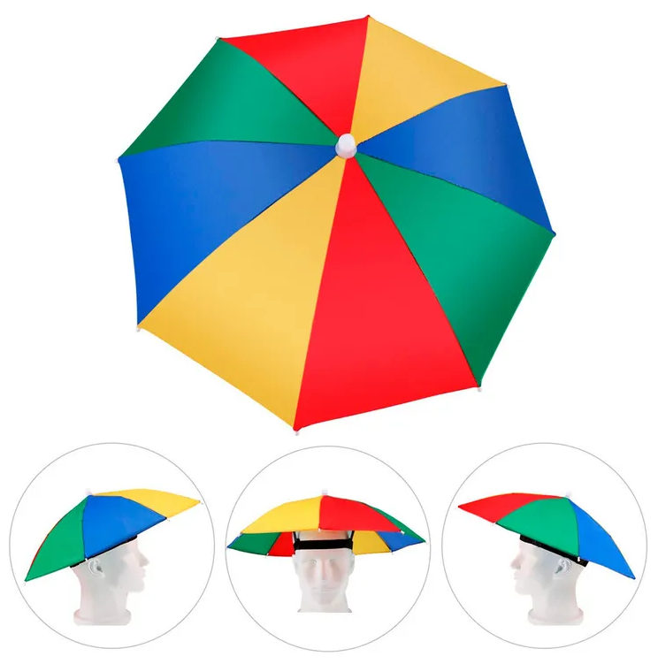 Зонт шляпа на голову от дождя и солнца разноцветный