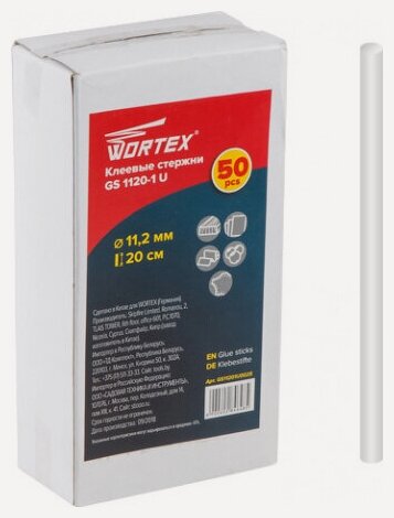 Изображение товара Стержень клеевой 11,2х200 мм прозрачный WORTEX GS 1120-1 U 50 штук (GS11201U0025)