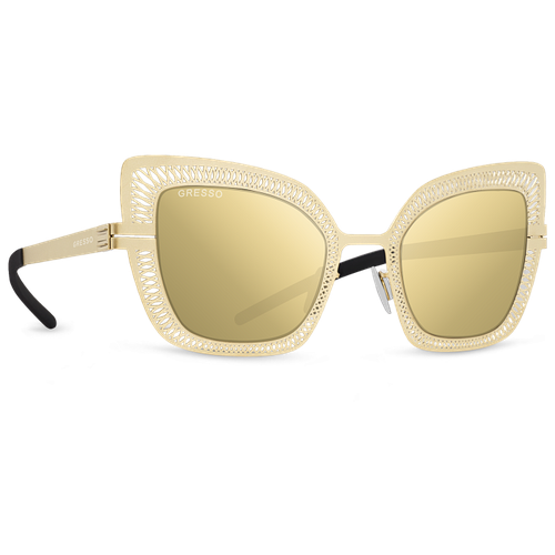 Титановые солнцезащитные очки GRESSO Pietra - кошачий глаз / золотые