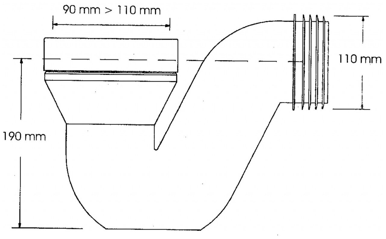 MRWC43 Отвод для унитаза с гидрозатвором и манжетой; высота 190мм; вход Ду- 97-107мм - фотография № 3
