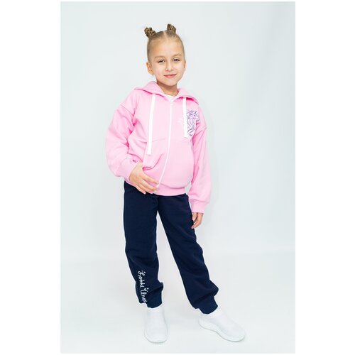 фото Костюм lokki для девочек, толстовка и брюки, размер 110-116, розовый, синий