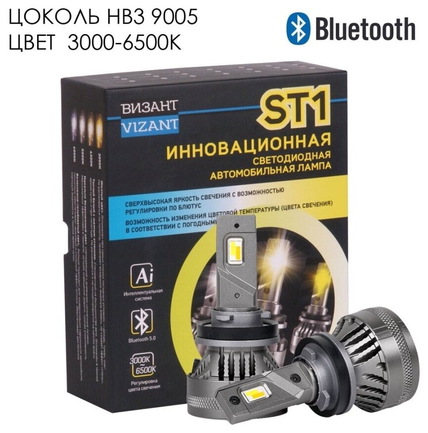 Светодиодные лампы Vizant ST1 Bluetooth Control цоколь HB3 9005 с чипом G-CR Tech 6000lm 3000-5000k