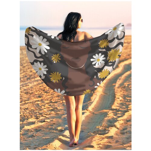 фото Парео и пляжный коврик joyarty "африканка с цветами в волосах", трикотаж 150 см