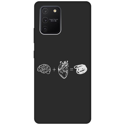 Матовый Soft Touch силиконовый чехол на Samsung Galaxy S10 Lite, Самсунг С10 Лайт с 3D принтом Brain Plus Heart W черный матовый soft touch силиконовый чехол на samsung galaxy s10 самсунг с10 с 3d принтом brain off w черный