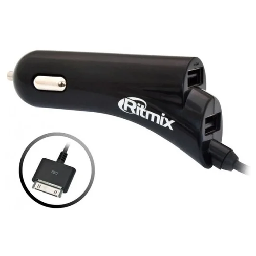 Автомобильное зарядное устройство Ritmix RM-117 2 USB-порта 3А + App 30 контактов на кабеле - чёрный