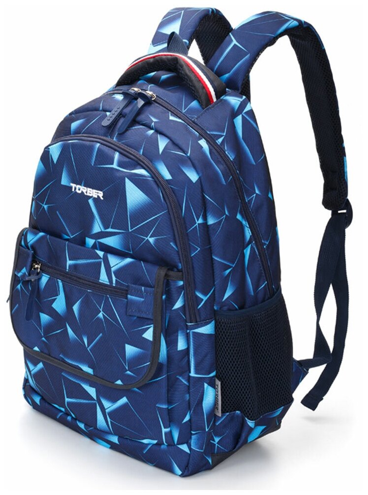 Школьный рюкзак Torber CLASS X T2743-NAV-BLU 17л темно-синий с орнаментом 45x30x18 см