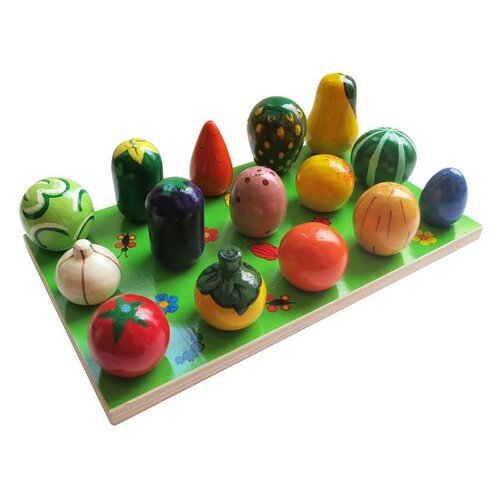 Счетный материал Динни Грядка Овощи-фрукты 5374, 15 шт., 215х215 см, зеленый/красный/желтый