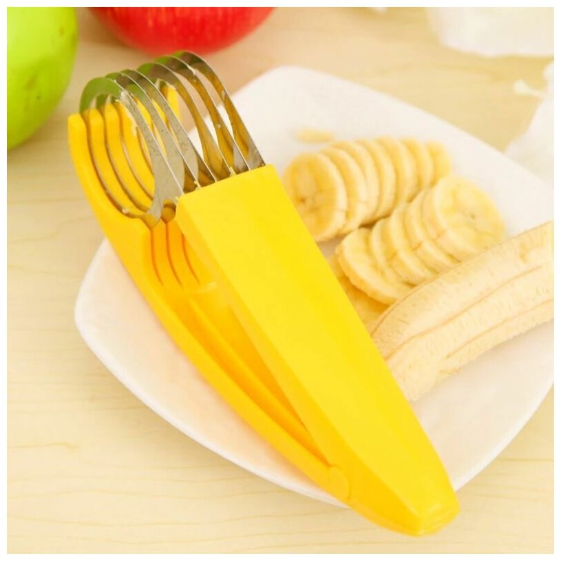 Нож-шинковка / Нож для бананов / Нож для нарезки бананов / Нож для нарезки фруктов и овощей, желтый - фотография № 5