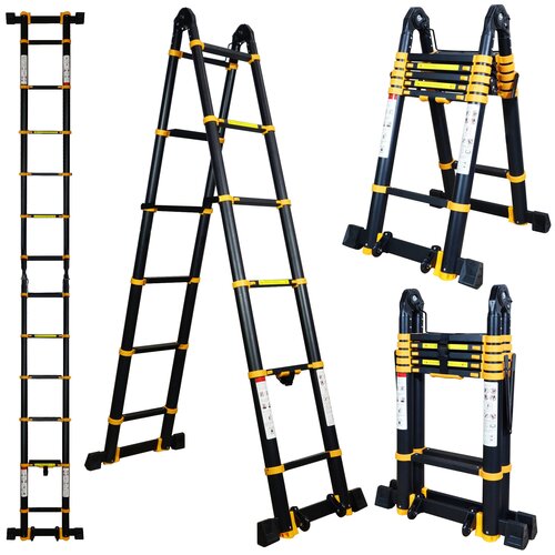 Лестница стремянка телескопическая 1.9м/3.8м, 12 ступеней