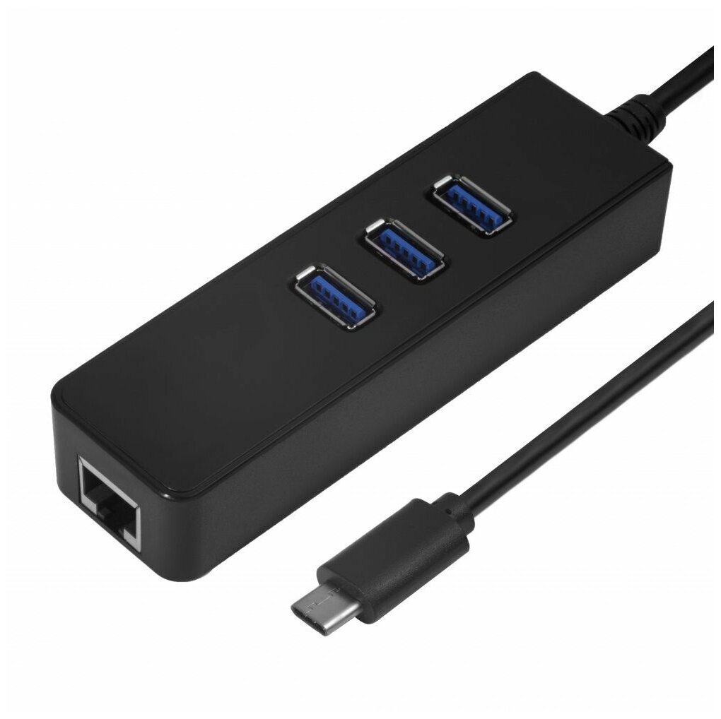 Адаптер Greenconnect сетевой USB 3.1 Type C -> Ethernet RJ-45 F Lan Card + USB 2.0-разветвитель на 3 порта