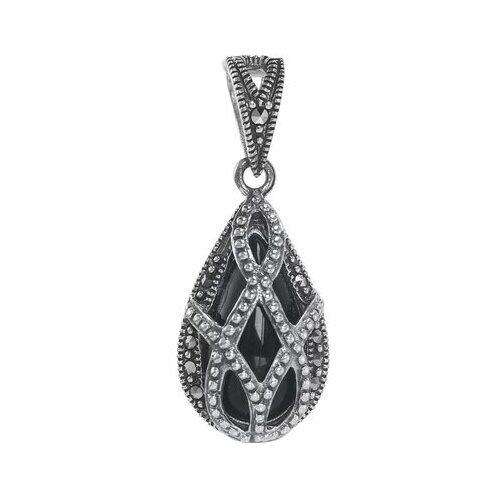 фото Серебряная подвеска 'фрейлина' с агатом и марказитами серена-сильвер