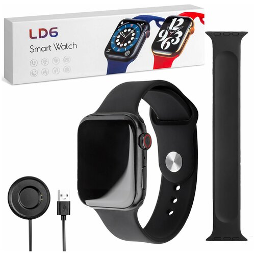 Умные смарт-часы Smart Watch LD6 с 2-мя силиконовыми ремешками Черный 163000₽