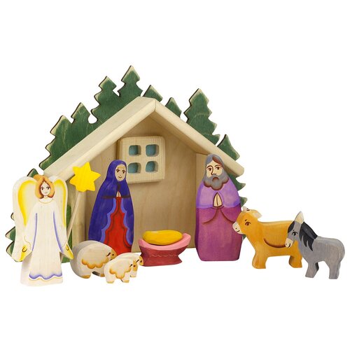 Набор деревянных игрушек из 10 фигур Рождество хлев ручная работа
