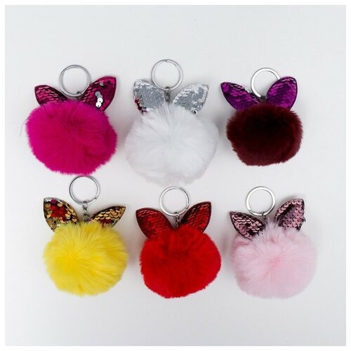 фото Пушистик на кольце "шарик с ушками" пайетки микс 10х7х7 см brand m