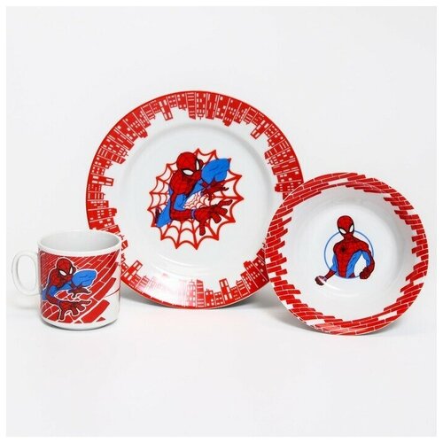 Набор посуды Человек-паук, 3 предмета: тарелка 16,5 см, миска 14 см, кружка 200 мл, Человек-паук набор pokemon фигурка ponyta кружка для свч