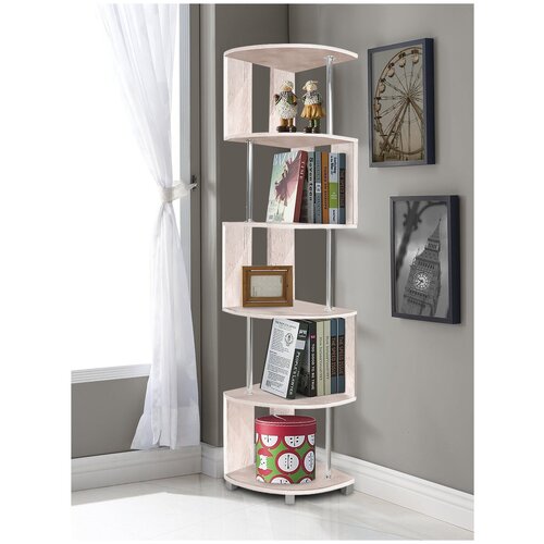 Стеллаж угловой Моя Мебель, ЗигЗаг с трубами, Выбеленное Дерево 40х40х190 см