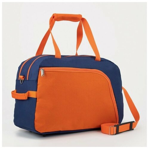 фото Сумка спортивная на молнии, без подкладки, 2 наружных кармана, цвет синий/оранжевый зфтс