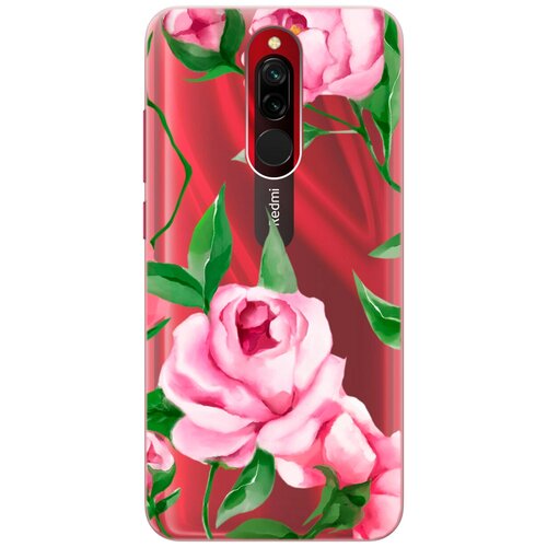 Силиконовый чехол на Xiaomi Redmi 8, Сяоми Редми 8 с 3D принтом Amazing Peonies прозрачный чехол книжка на xiaomi redmi 8 сяоми редми 8 с 3d принтом amazing peonies золотистый