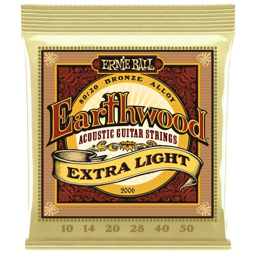 Струны Ernie Ball 2006 серии Earthwood 80/20 для акустической гитары, калибр 10-50 струны для акустической гитары ernie ball 2006 earthwood 80 20 bronze extra light 10 50