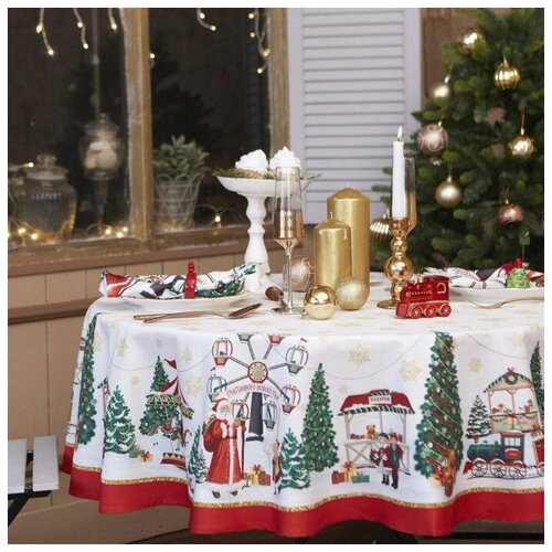 Скатерть 220x220 см Круглая Новогодняя Саржа 7339₽