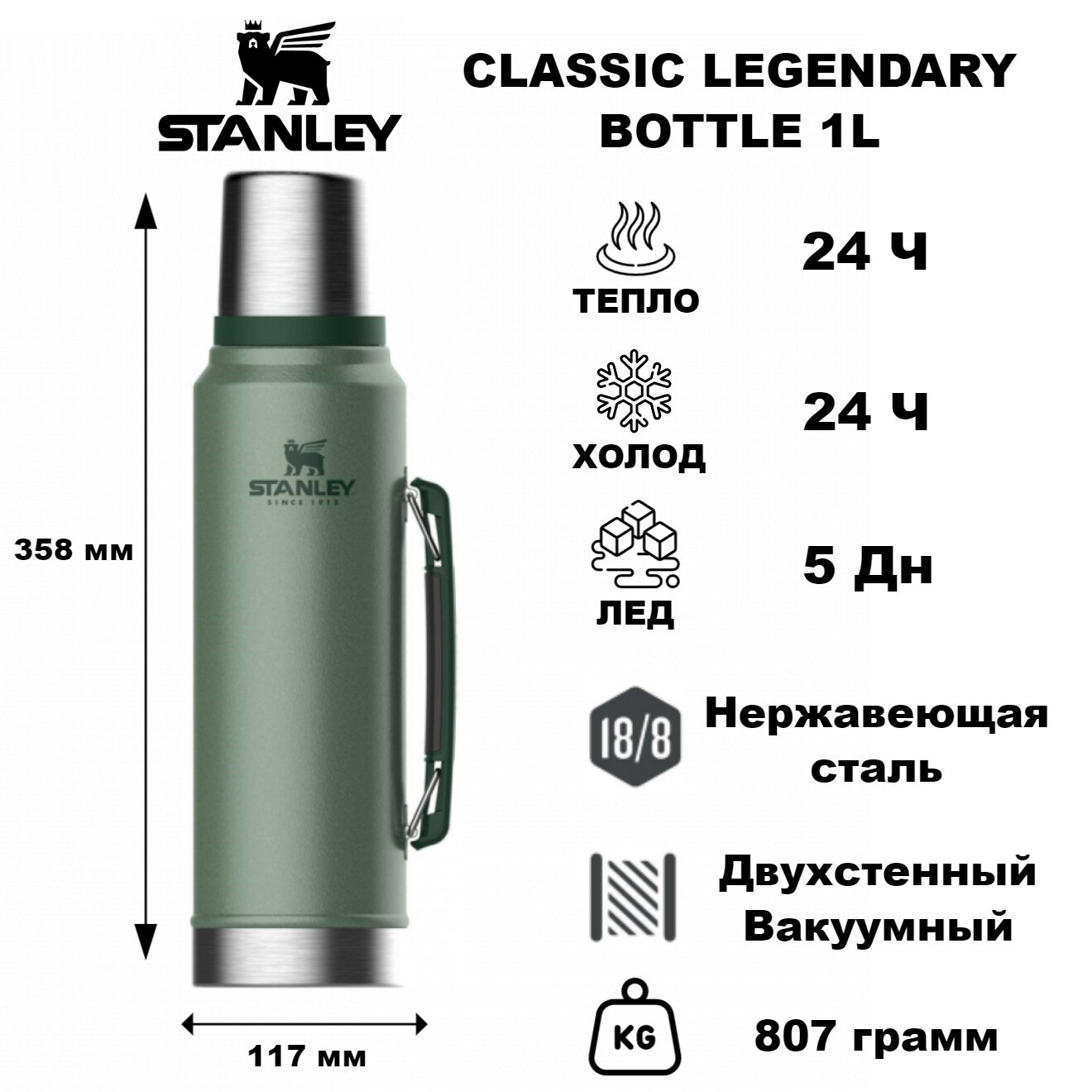 Термос Stanley Classic 1L Зеленый