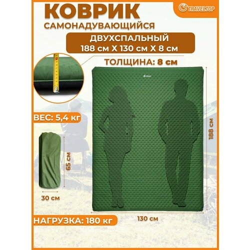 Коврик самонадувной, туристический, двухспальный Traveltop, 188х130х8см.