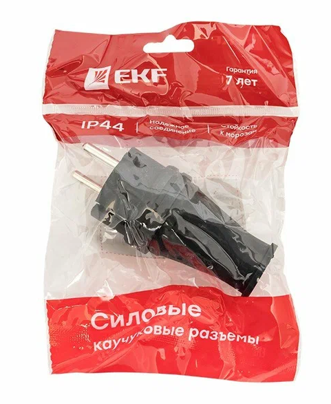 Вилка электрическая прямая каучуковая 230В 2P-PE 16A IP44 EKF PRO - 1 шт