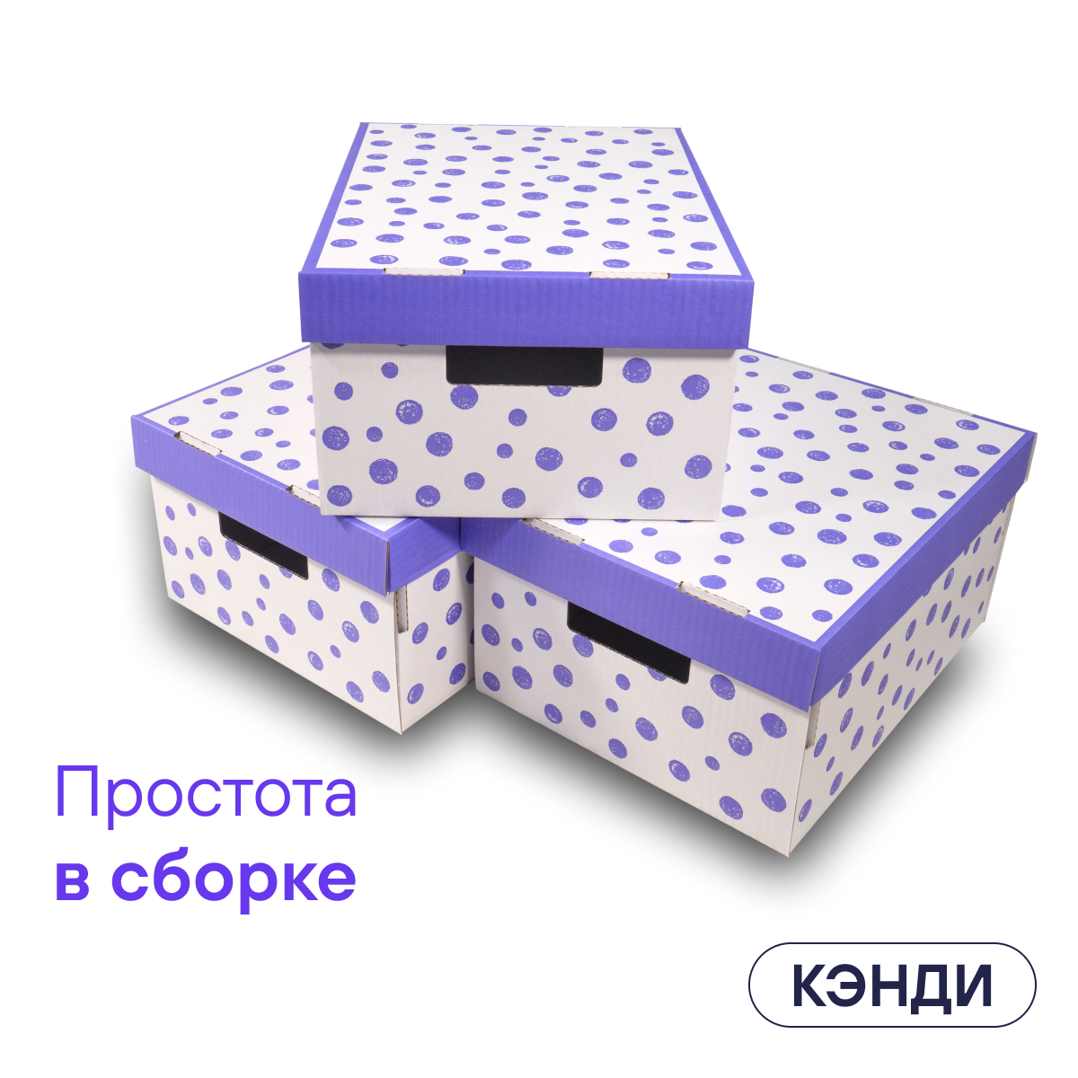 Коробка для интерьера и организации хранения вещей BOXY кэнди, с ручками, гофрокартон, 370х280х180 мм, 2 шт. Принт: фиолетовый горошек. Формат Икеа