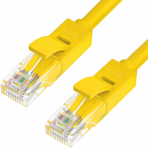 Патч-корд Greenconnect RJ45(m) - RJ45(m) Cat. 5e U/UTP PVC 0.5м жёлтый gcr патч корд прямой 3 0m utp кат 5e желтый позолоченные контакты 24 awg литой gcr lnc02 3 0m ethernet high speed 1 гбит с rj45 t568b gcr lnc02 3 0m