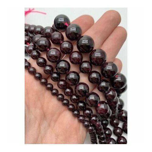 Каменные бусины, Гранат, шарик гладкий, 11,5-12 мм, длина нити 38 см, около 32 бусин