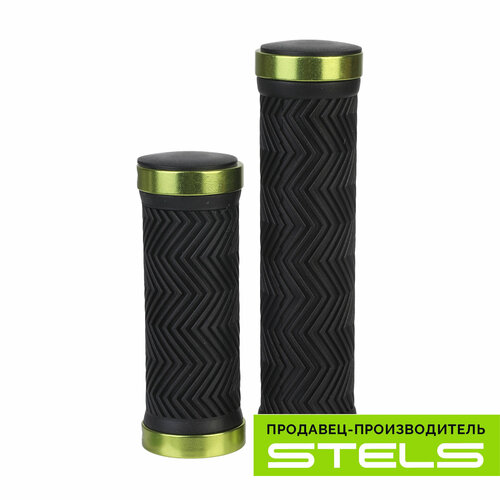 Грипсы руля велосипеда (ручки дя велосипеда) STELS XH-G125BL 90/130мм чёрные, зеленые кольца, в индивидуальной упаковке VELOSALE