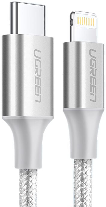 Кабель UGREEN USB-C to Lightning M/M Cable Aluminum Shell Braided 1.5m US304 (Silver) 70524 — фото 1