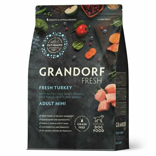 Grandorf Dog Adult Mini сухой корм для собак миниатюрных пород, с индейкой и бататом 3 кг