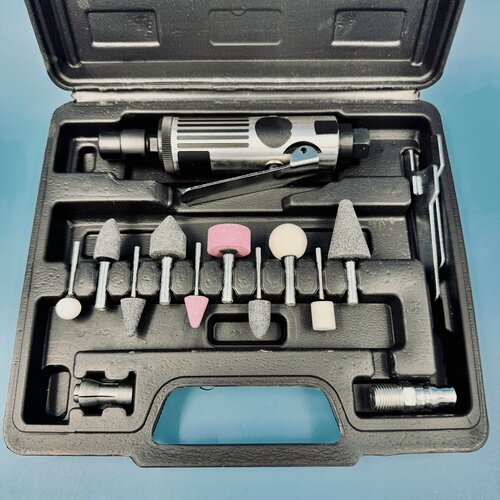 Изображение товара Пневматический гравер шлифовальный с насадками 15 предметов 1/4" для СТО и гаража