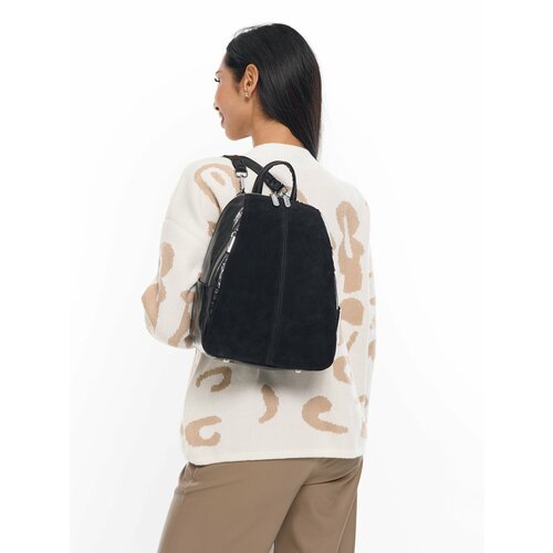 Сумка-рюкзак Francesco Dante, фактура лаковая, бархатистая, черный