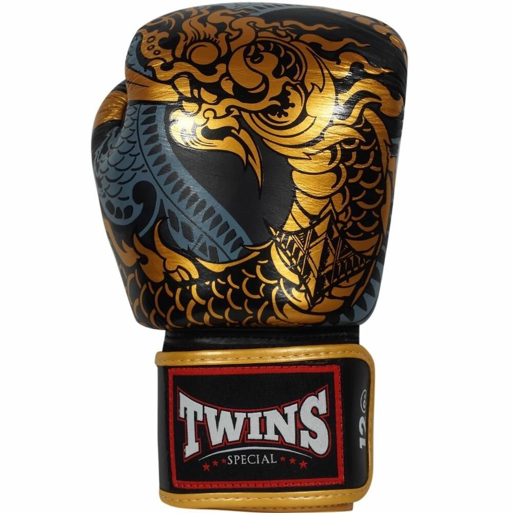 Перчатки для бокса FBGV52 Dragon чёрно золотые 16oz — фото 1