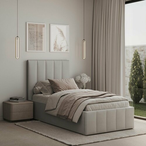 Кровать 90х200 односпальная с подъемным механизмом с ящиком для белья белая 32400₽