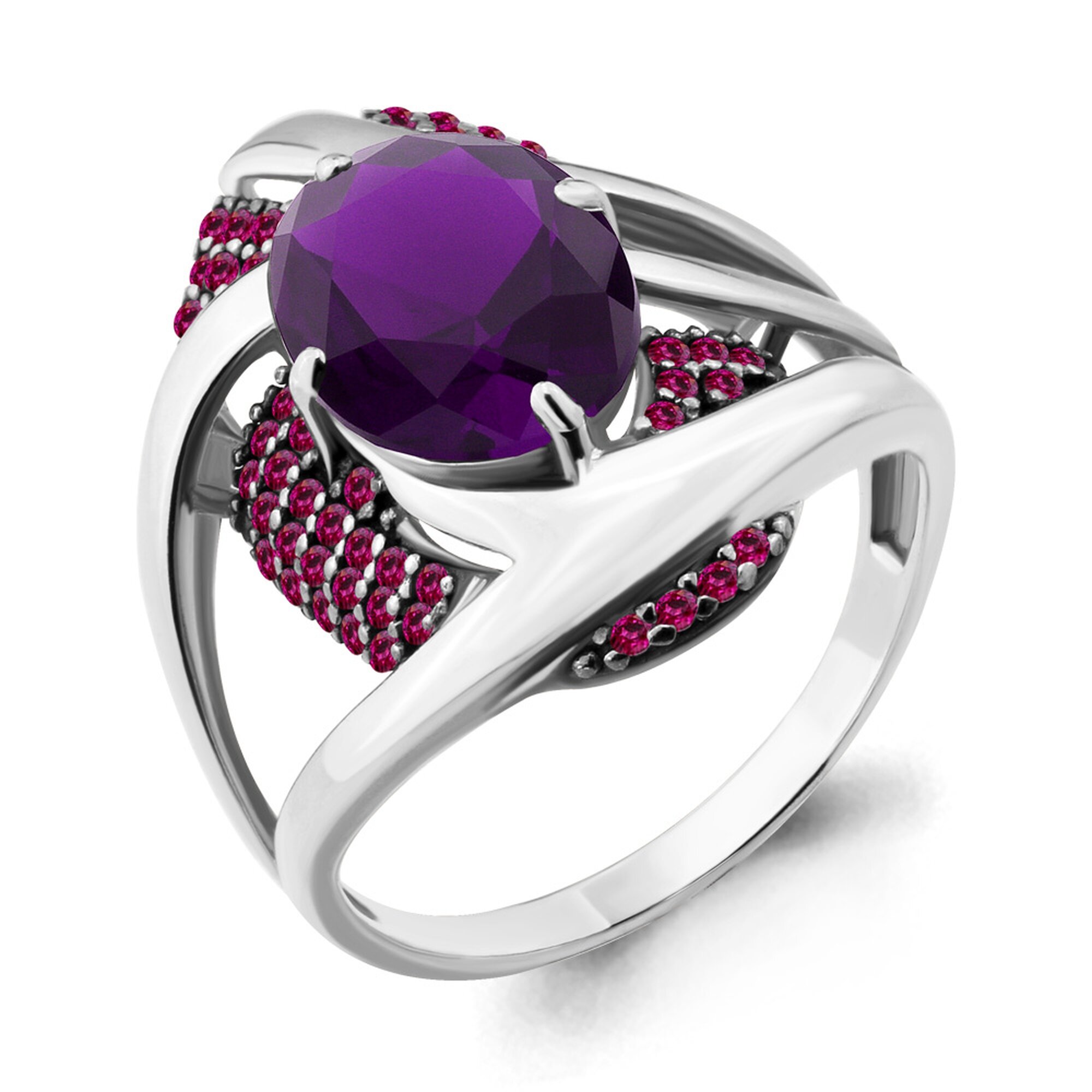 Кольцо Diamant online, серебро, 925 проба, родирование, рубин, аметист, размер 18.5, фиолетовый/розовый