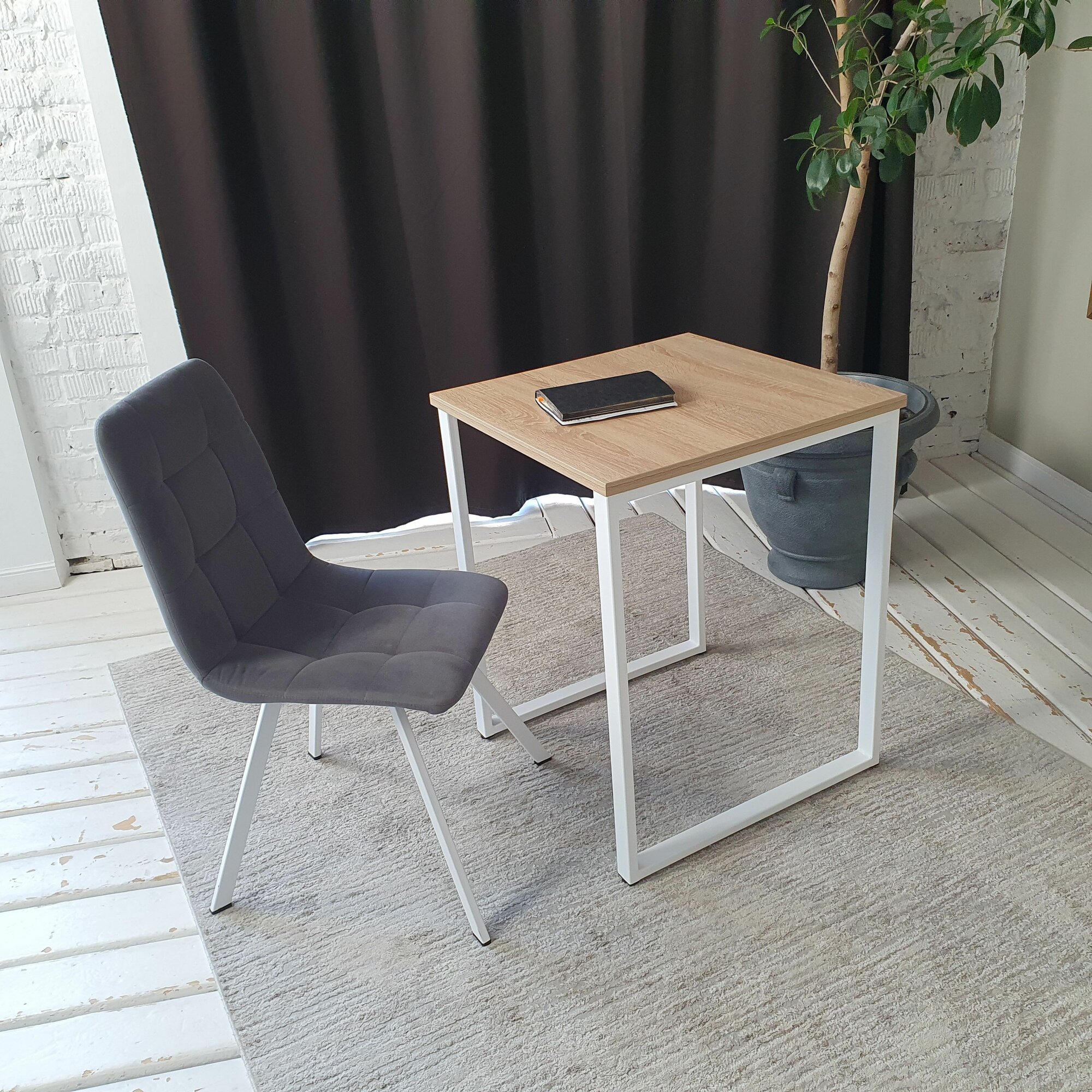 Письменный стол лофт Дуб 60*60 см. Белые ножки — фото 1