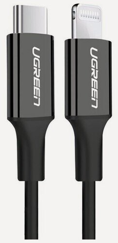 Изображение товара Кабель USB-C-Lightning Ugreen, резиновое покрытие, цвет черный, 1 метр (60751)