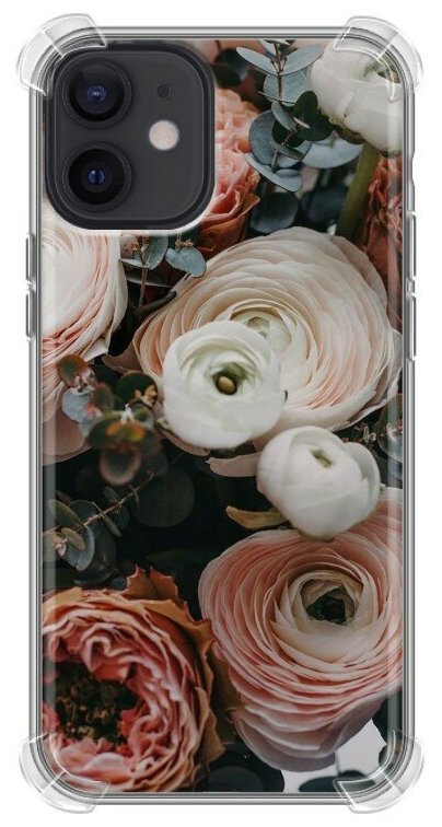 Дизайнерский силиконовый с усиленными углами чехол для Айфон 12 мини / Iphone 12 Mini Цветы
