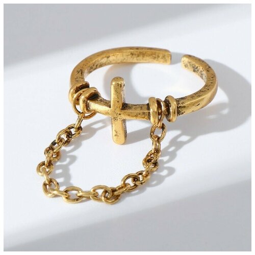 кольцо бусинки с цепочкой цвет чернёное золото безразмерное Кольцо Queen Fair, безразмерное, золотой