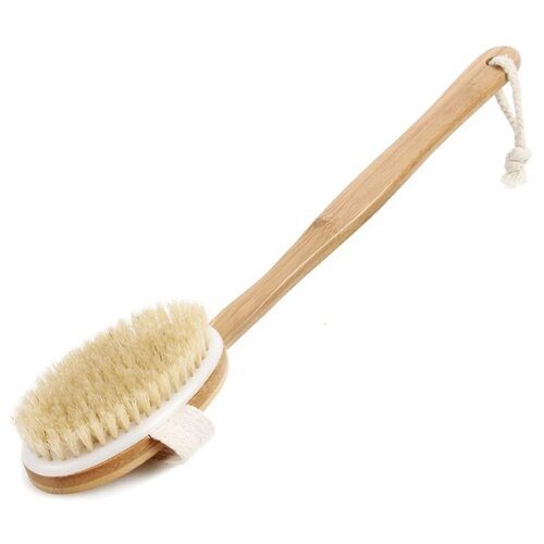 Щетка для сухого массажа с натуральной щетиной кабана со съемной ручкой средней жесткости / Массажная щётка для тела. Длинна 38 см.