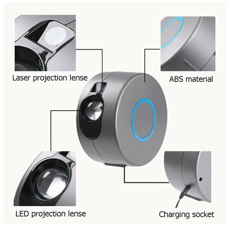 Вращающийся проектор ночного звездного неба для дома бара вечеринки 7 режимов - серый