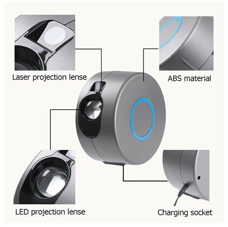 Вращающийся проектор ночного звездного неба для дома / бара / вечеринки, 7 режимов - серый