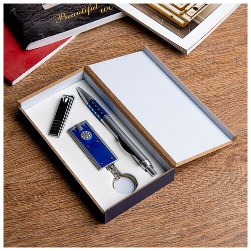 Набор подарочный 3в1 (ручка, кусачки, фонарик синий) набор подарочный 3в1 ручка нож 5в1 фонарик синий в наборе1шт