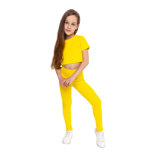 Костюм для девочки (футболка, лосины), цвет жёлтый, рост 122 см
