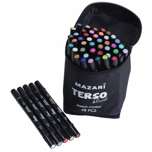MAZARI Набор двусторонних маркеров для скетчинга Mazari Terso Black, 48 цветов