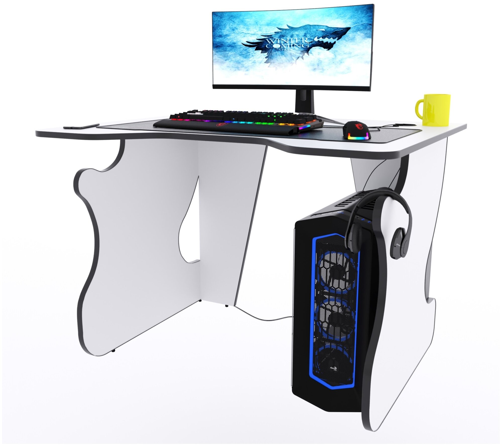 Игровой компьютерный стол "Даги", 100x80x75 см, белый с чёрной кромкой