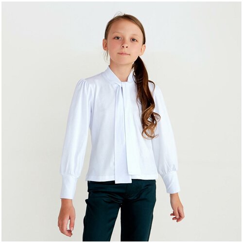 Мануфактурная лавка Школьная блузка для девочки, цвет белый, рост 134 см